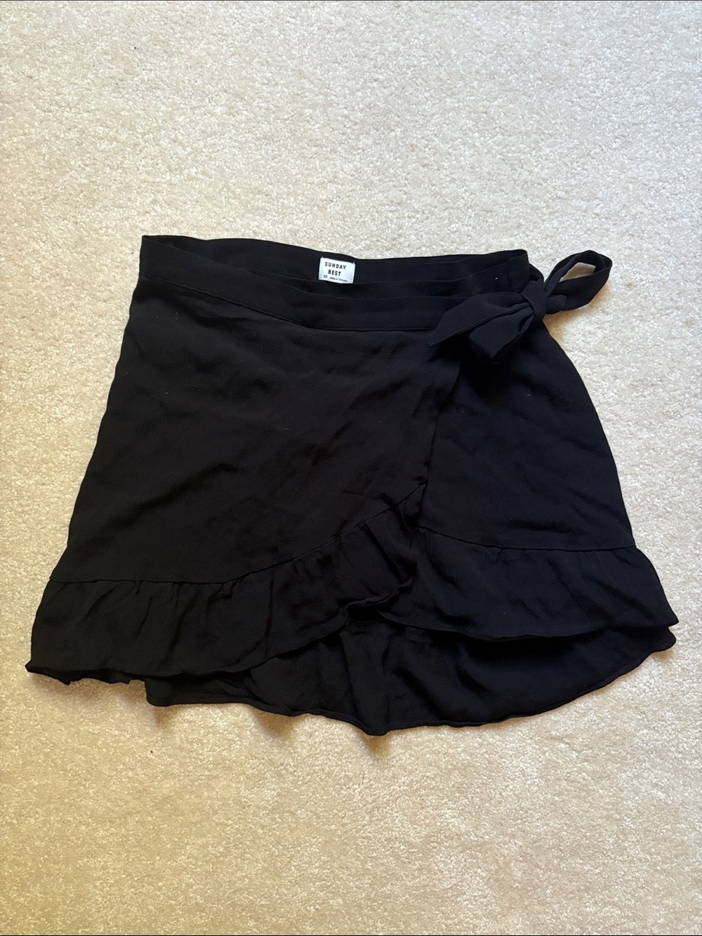 Sunday Best Black Ruffle Wrap Mini Skirt with Side Tie
